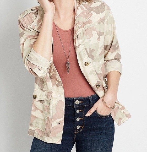 Maurices Jackets & Blazers - Maurice’s Lightweight Yoked Utility Style Neutral Toned Camo Button Down Coat, S
